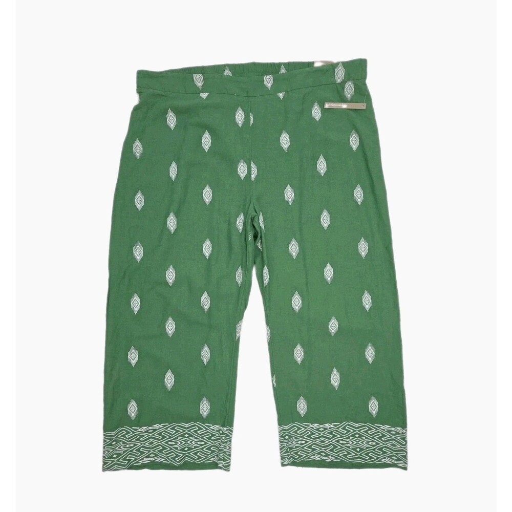 Soft Surroundings Pants Green Linen Blend Women Plus 3X PullOn Wide Leg Crop NEW